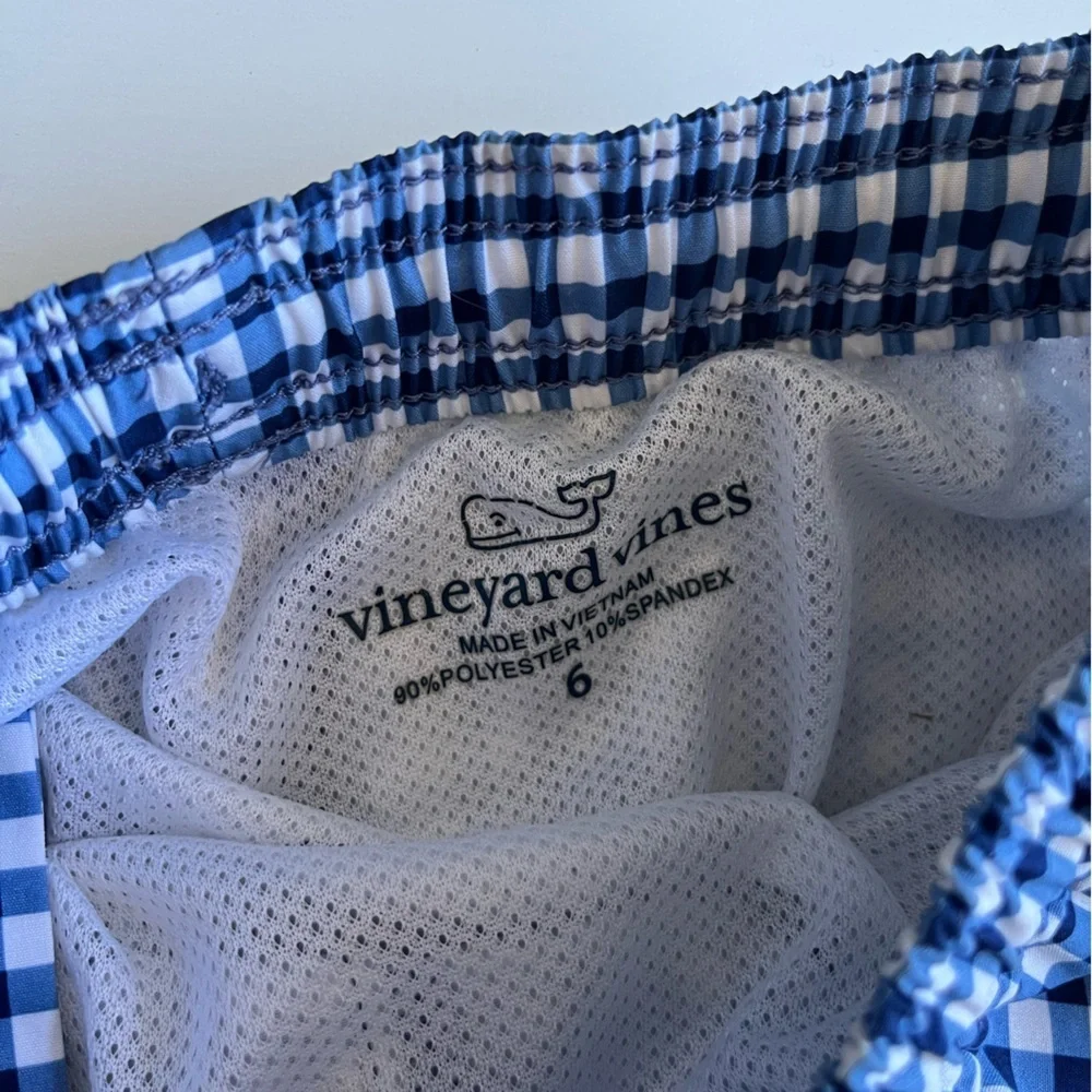 Vineyard Vines Light Blue Polo & Navy Gingham Swim Trunks